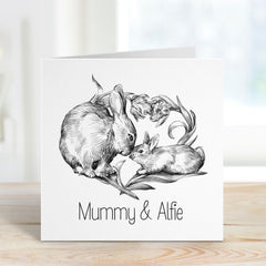 Personalised Mummy and Baby Card Custom Name Rabbit Card First Mother's Day Card for Mum from Son or Daughter Cute Bunny New Mum Gift