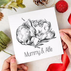 Personalised Mummy and Baby Card Custom Name Rabbit Card First Mother's Day Card for Mum from Son or Daughter Cute Bunny New Mum Gift