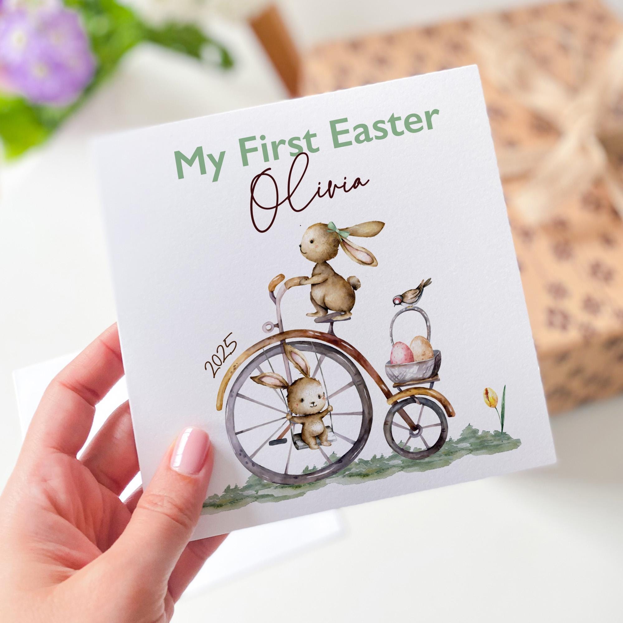 Personalised My First Easter Card Baby Girl or Boy Easter Keepsake Bunny Easter Card Newborn Easter Gift Custom Name Easter Celebration Card