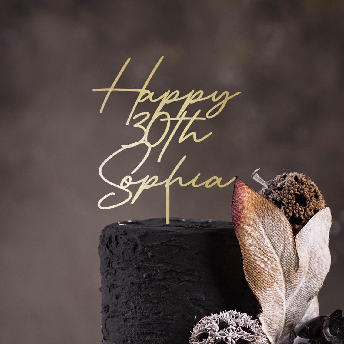 Personalised Name & Age Cake Topper, Wooden Gold Silver Rose Gold, Adult Kids Birthday Decor, 30th - 90th Party Celebration