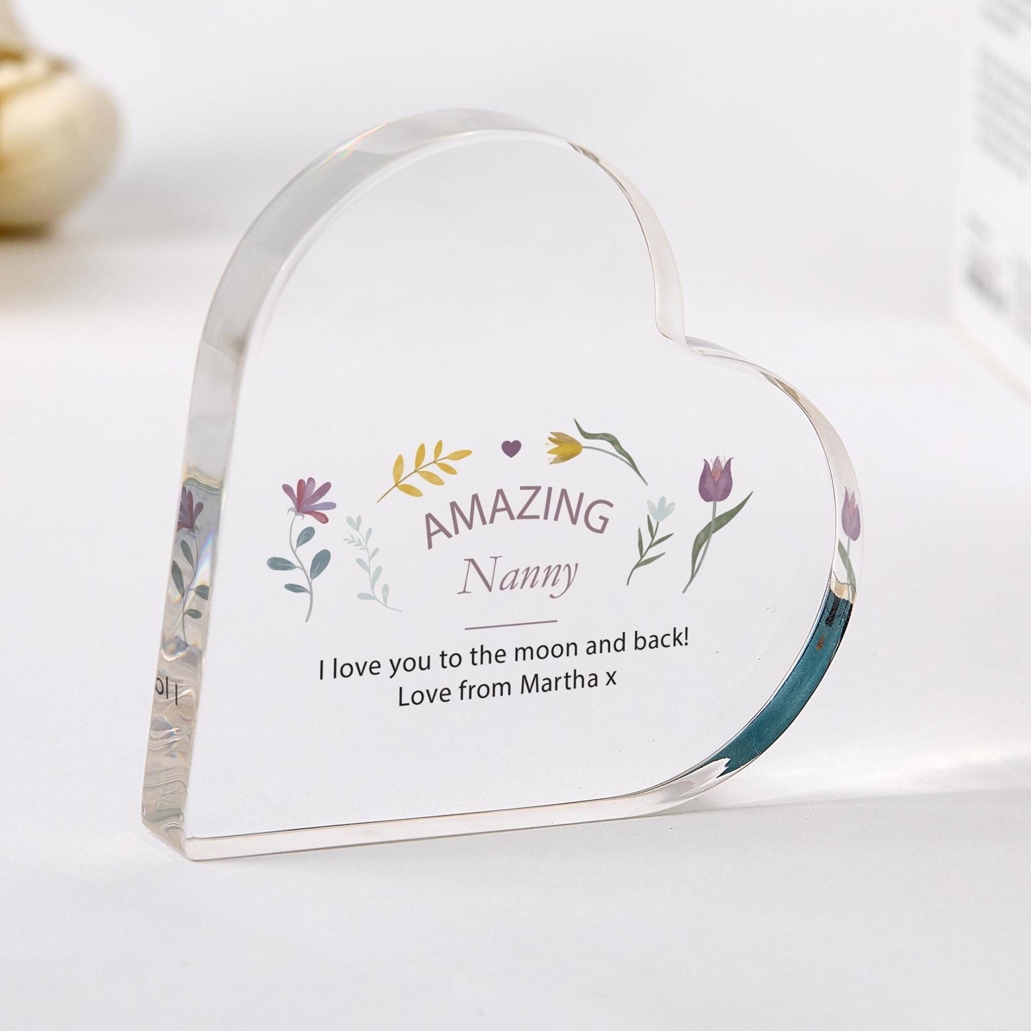 Personalised Nanny Gift Heart - Shaped Acrylic Plaque Custom Mother's Day Keepsake Present from Grandchildren for Grandma