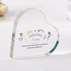 Personalised Nanny Gift Heart - Shaped Acrylic Plaque Custom Mother's Day Keepsake Present from Grandchildren for Grandma