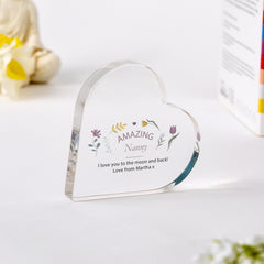 Personalised Nanny Gift Heart - Shaped Acrylic Plaque Custom Mother's Day Keepsake Present from Grandchildren for Grandma
