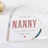 Personalised Nanny Heart Acrylic Plaque – Cute Christmas Mother’s Day or Birthday Gift – We Love You Floral Keepsake from Grandchildren