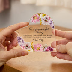 Personalised Nanny Heart Acrylic Plaque Keepsake, Floral Gift for Christmas, Birthday & Mother's Day