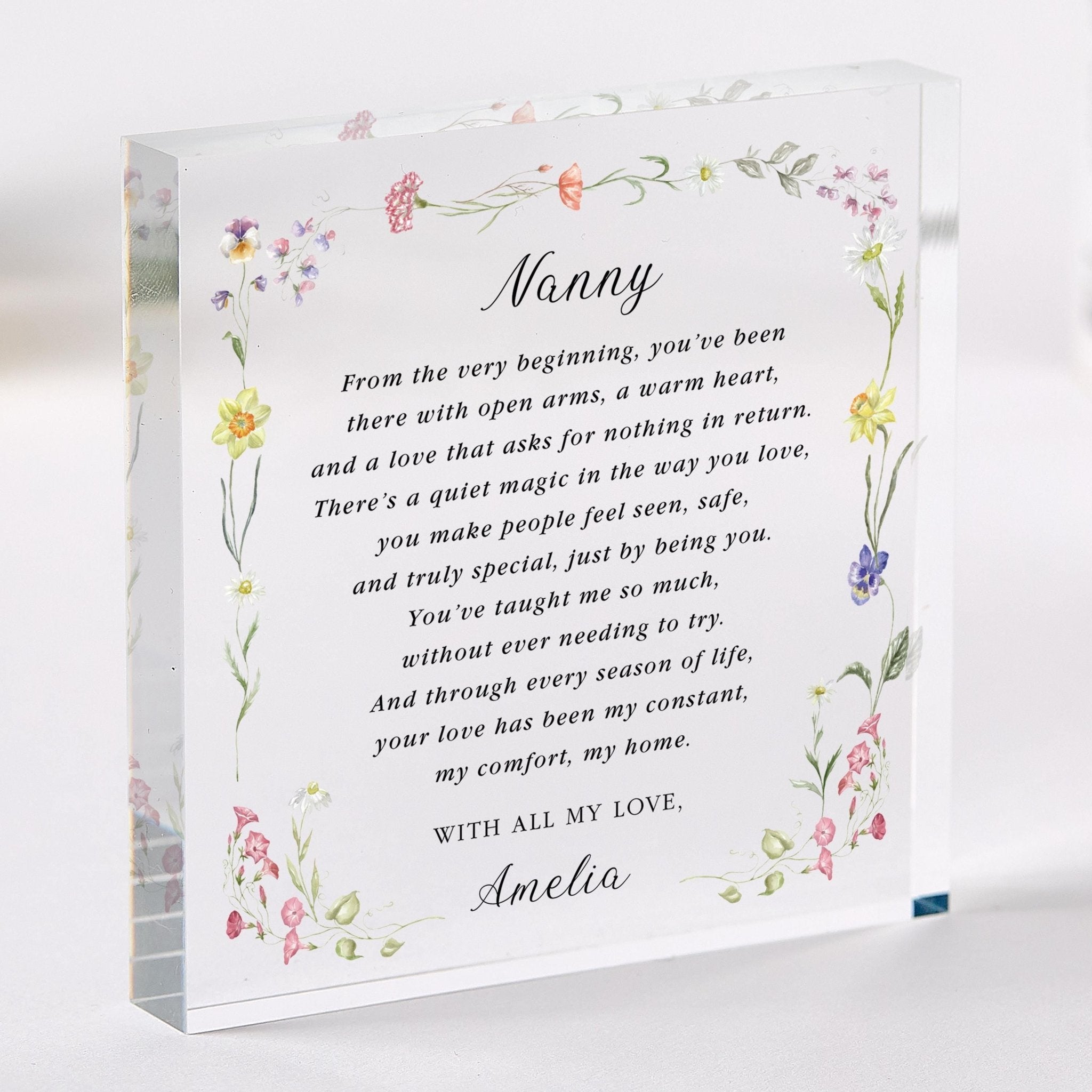 Personalised Nanny Poem Acrylic Plaque – Christmas Birthday Mother's Day Gift - Sentimental Keepsake for Grandma Granny Nana