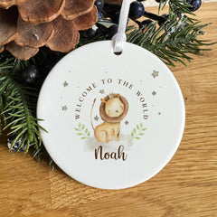 Personalised New Baby Ceramic Ornament New Mum Gift Welcome to the world Baby boy Baby girl Keepsake Cute Lion Design
