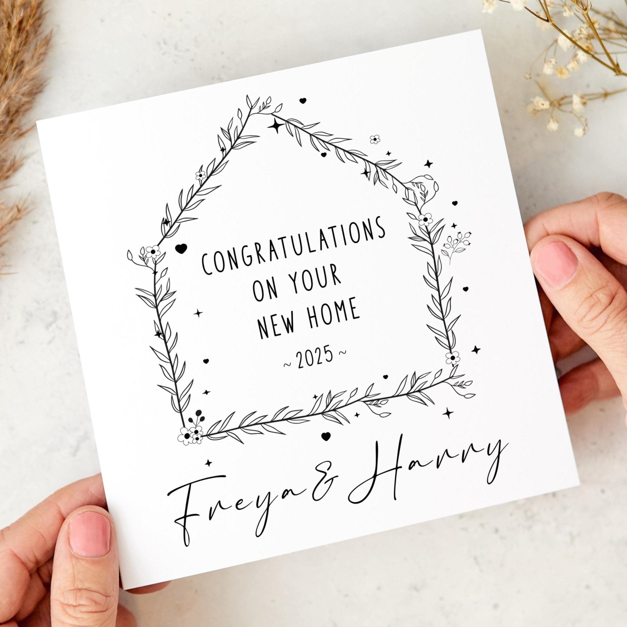 Personalised New Home Card with Names and Year Floral Housewarming Congratulations for Your First Home To a Couple