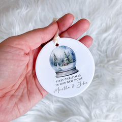 Personalised New Home Christmas Ceramic Ornament First Xmas in Our New House Hanging Decoration Keepsake Gift for Couple or Family