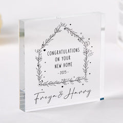 Personalised New Home Gift Acrylic Plaque with Names and Year Modern Housewarming Keepsake for Couple Newlywed or Friend