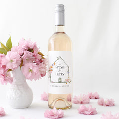 Personalised New Home Gift Wine Prosecco Bottle Sticker Housewarming Gift for Couple, Friends, Neighbours or Family Floral Moving In Label
