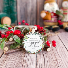 Personalised Our First Christmas Engaged Ornament Gift for Fiancée fiancé Custom Couple Engagement Tree Decoration 1st Xmas Keepsake