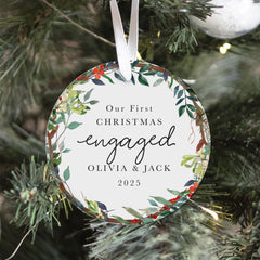 Personalised Our First Christmas Engaged Ornament Gift for Fiancée fiancé Custom Couple Engagement Tree Decoration 1st Xmas Keepsake