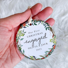 Personalised Our First Christmas Engaged Ornament Gift for Fiancée fiancé Custom Couple Engagement Tree Decoration 1st Xmas Keepsake