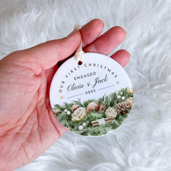 Personalised Our First Christmas Engaged Ornament Gift For Fiancée Fiancé Elegant Tree Decoration for Couple Engagement 1st Xmas Keepsake