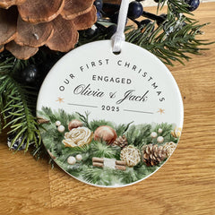 Personalised Our First Christmas Engaged Ornament Gift For Fiancée Fiancé Elegant Tree Decoration for Couple Engagement 1st Xmas Keepsake