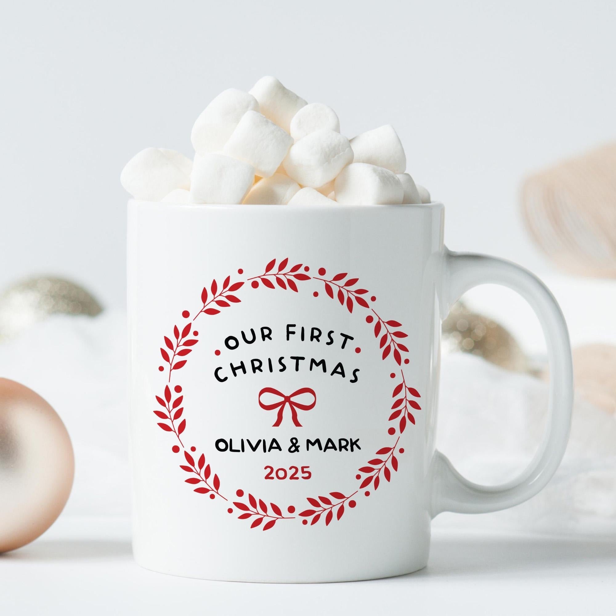 Personalised Our First Christmas Mug – Gift for Wife Girlfriend Husband Boyfriend - Custom Couple Name - 1st Xmas Married Engaged