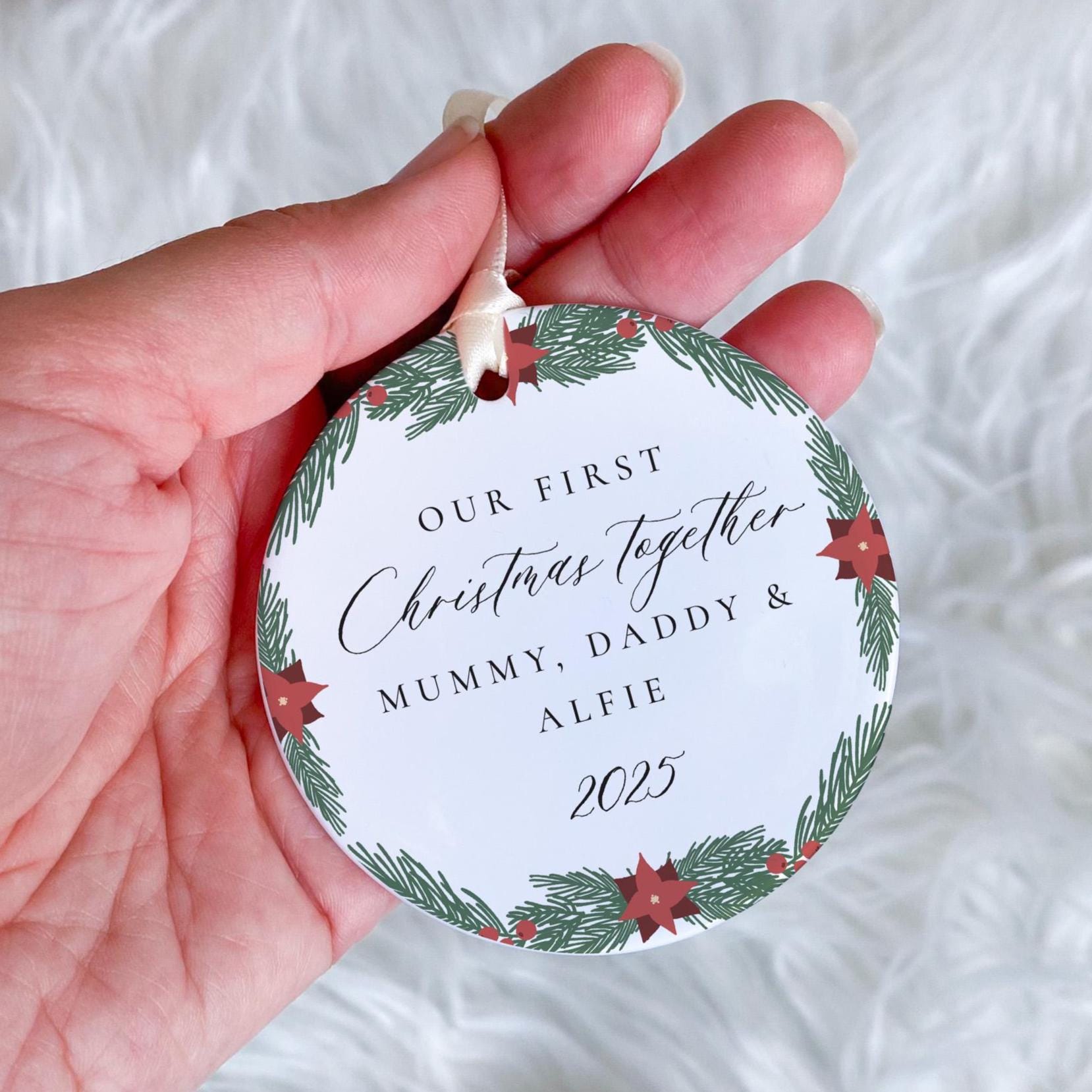 Personalised Our First Christmas Together as a Family Ceramic Ornament Gift for New Mum Dad Parents Wife Family Name Tree Decor Keepsake