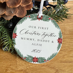 Personalised Our First Christmas Together as a Family Ceramic Ornament Gift for New Mum Dad Parents Wife Family Name Tree Decor Keepsake