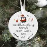 Personalised Our First Christmas Together Gift for Couple Husband Wife Penguin Ceramic Ornament Custom Family Name Tree Decor