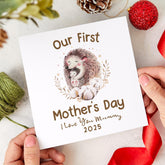 Personalised Our First Mother's Day Card New Mum 1st Mothers Day Gift from Baby Custom Name Hedgehog Mummy and Baby Keepsake Card for Mum