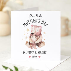 Personalised Our First Mother's Day Card New Mum 1st Mothers Day Gift from Baby Custom Name Mama Bear Mummy and Baby Keepsake Card with Date