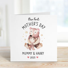 Personalised Our First Mother's Day Card New Mum 1st Mothers Day Gift from Baby Custom Name Mama Bear Mummy and Baby Keepsake Card with Date