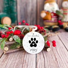 Personalised Pet First Christmas Ceramic Ornament Dog Cat Paw Print Keepsake Tree Decor with Name Gift for Pet Owner or Animal Lover