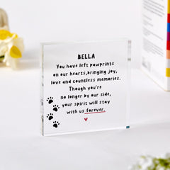 Personalised Pet Loss Memorial – Acrylic Plaque – Gift for Dog or Cat Owner – You Left Pawprints on Our Hearts Keepsake