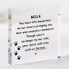 Personalised Pet Loss Memorial – Acrylic Plaque – Gift for Dog or Cat Owner – You Left Pawprints on Our Hearts Keepsake
