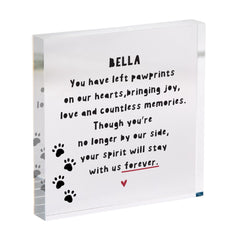 Personalised Pet Loss Memorial – Acrylic Plaque – Gift for Dog or Cat Owner – You Left Pawprints on Our Hearts Keepsake