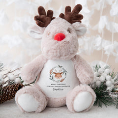 Personalised Reindeer Teddy Christmas Gift for Daughter Cute Festive Plush Keepsake from Mum Dad or Family for Baby Girl’s Xmas Present
