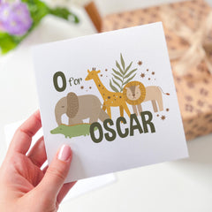 Personalised Safari Animal Birthday Card for Kids Jungle Themed Name Card Cute Custom Children's Card for Baby Toddler Boys and Girls