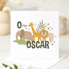 Personalised Safari Animal Birthday Card for Kids Jungle Themed Name Card Cute Custom Children's Card for Baby Toddler Boys and Girls