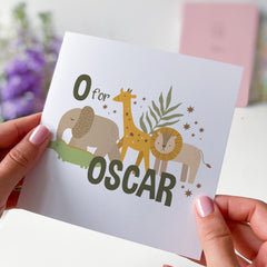 Personalised Safari Animal Birthday Card for Kids Jungle Themed Name Card Cute Custom Children's Card for Baby Toddler Boys and Girls