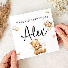 Personalised Second Birthday Card for Boy Girl Son Daughter Nephew Niece Godson 2nd Birthday Cute Teddy Bear Design Keepsake for Toddler