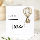 Personalised Second Birthday Card for Boys or Girls Custom Name and Age 2nd Hot Air Balloon and Lion Adorable Keepsake for Toddlers Nephew