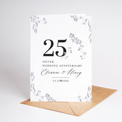 Personalised Silver Wedding Anniversary Card 25th Anniversary Elegant Couple Card Custom Name and Date Keepsake for Husband or Wife