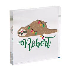 Personalised Sloth Christmas Acrylic Plaque Cute Funny Keepsake Gift with Name for Children Friend Family Her Him