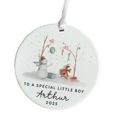 Personalised Special Little Boy Christmas Ornament Ceramic Reindeer & Snowman Decoration Keepsake Gift for Son or Grandson or Nephew