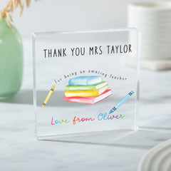 Personalised Teacher Acrylic Block Gift – Thank You Keepsake from Child End of Term Present