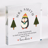 Personalised Teacher Christmas Acrylic Gift – Cute Penguin Design – Festive Thank You Keepsake for Teacher or Teaching Assistant from Child