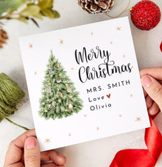 Personalised Teacher Christmas Card Xmas Gift Card for Teacher, Nursery or Teaching Assistant from Child