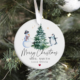 Personalised Teacher Christmas Tree Decoration– Snowman & Penguin Design Ornament – Festive Gift from Child or Class