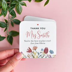 Personalised Teacher Coaster with Kids' Name Floral Design Custom Thank You Gift from Student End of Term Present for Her