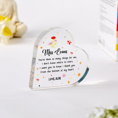 Personalised Teacher Gift Heart Plaque Thank You Keepsake from Child for Nursery, Primary School Staff Christmas End of Term Present