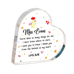 Personalised Teacher Gift Heart Plaque Thank You Keepsake from Child for Nursery, Primary School Staff Christmas End of Term Present