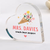 Personalised Teacher Heart Acrylic Keepsake Gift Thank You End of Term Present for Teacher Assistant Mentor Nursery or Classroom Hero