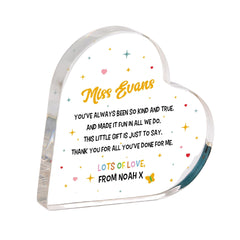 Personalised Teacher Heart Plaque Gift Thank You Poem Keepsake for Primary Nursery End of Term or Teacher's Day from Child or Class
