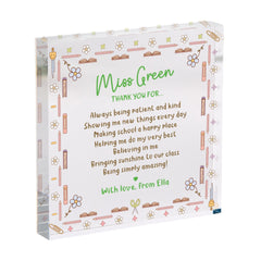 Personalised Teacher Poem Acrylic Plaque Gift Thank You Keepsake for Nursery Primary End of Term Christmas Teacher's Appreciation